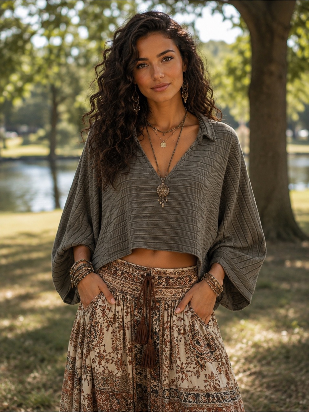 H172 New Bucket List M ptp36 Olive Ribbed V-Neck Cropped Top
